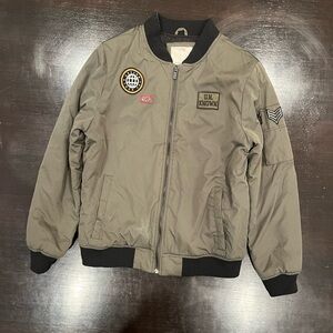 Zara Boys Olive Bomber Jacket with Patches